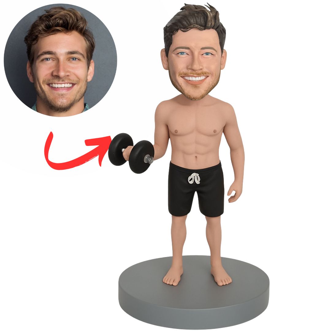 Fitness Man Holding a Dumbbell Custom Bobbleheads