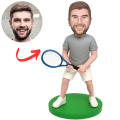 Tennis Player in Blue Vest Custom Bobbleheads