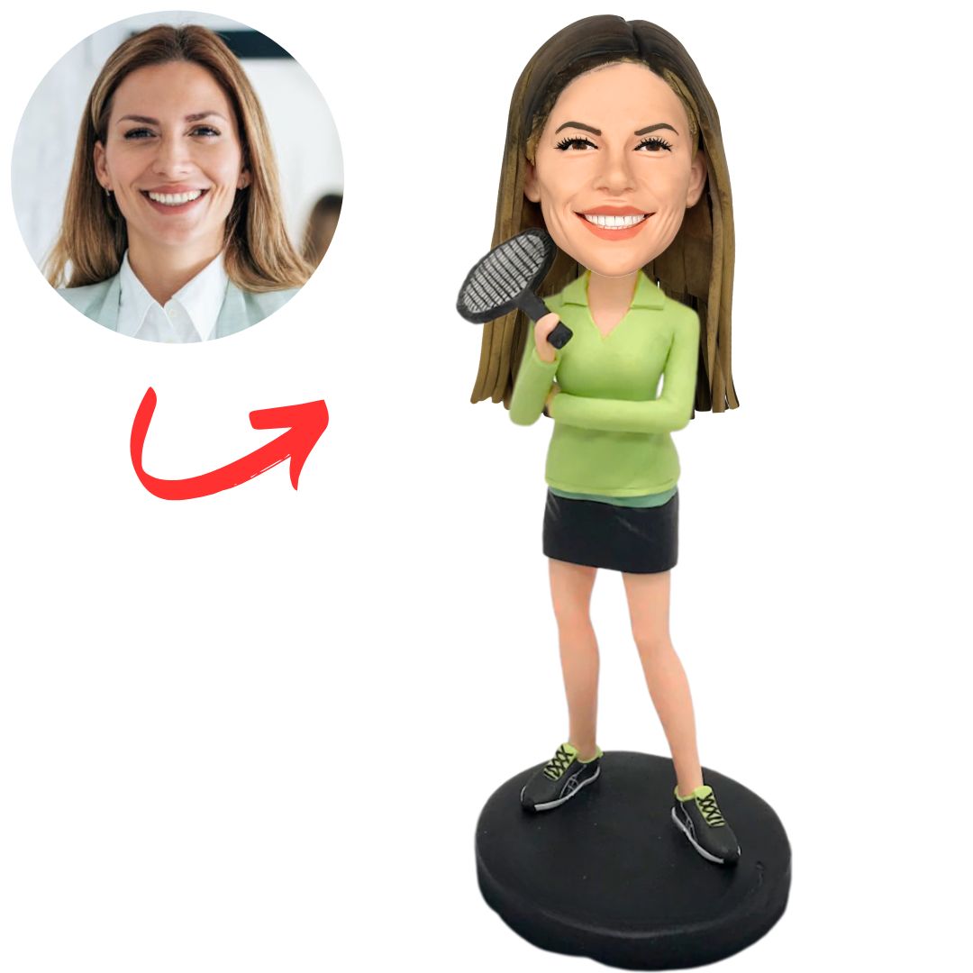Female Tennis Player in Green Shirt Custom Bobbleheads