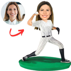 Baseball Pitcher in Striped Uniform Custom Bobbleheads