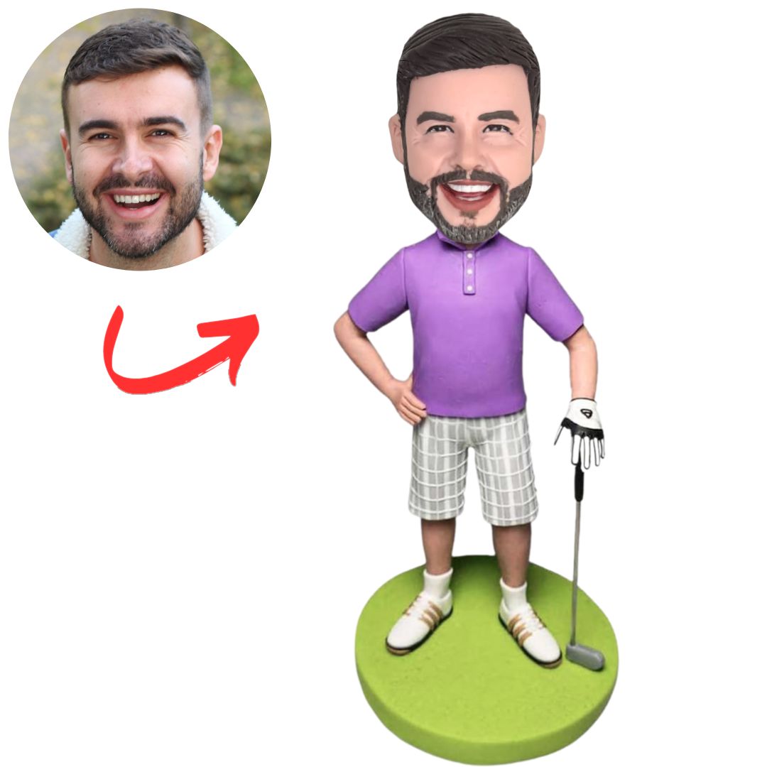 Purple T-shirt Golf Player Custom Bobbleheads