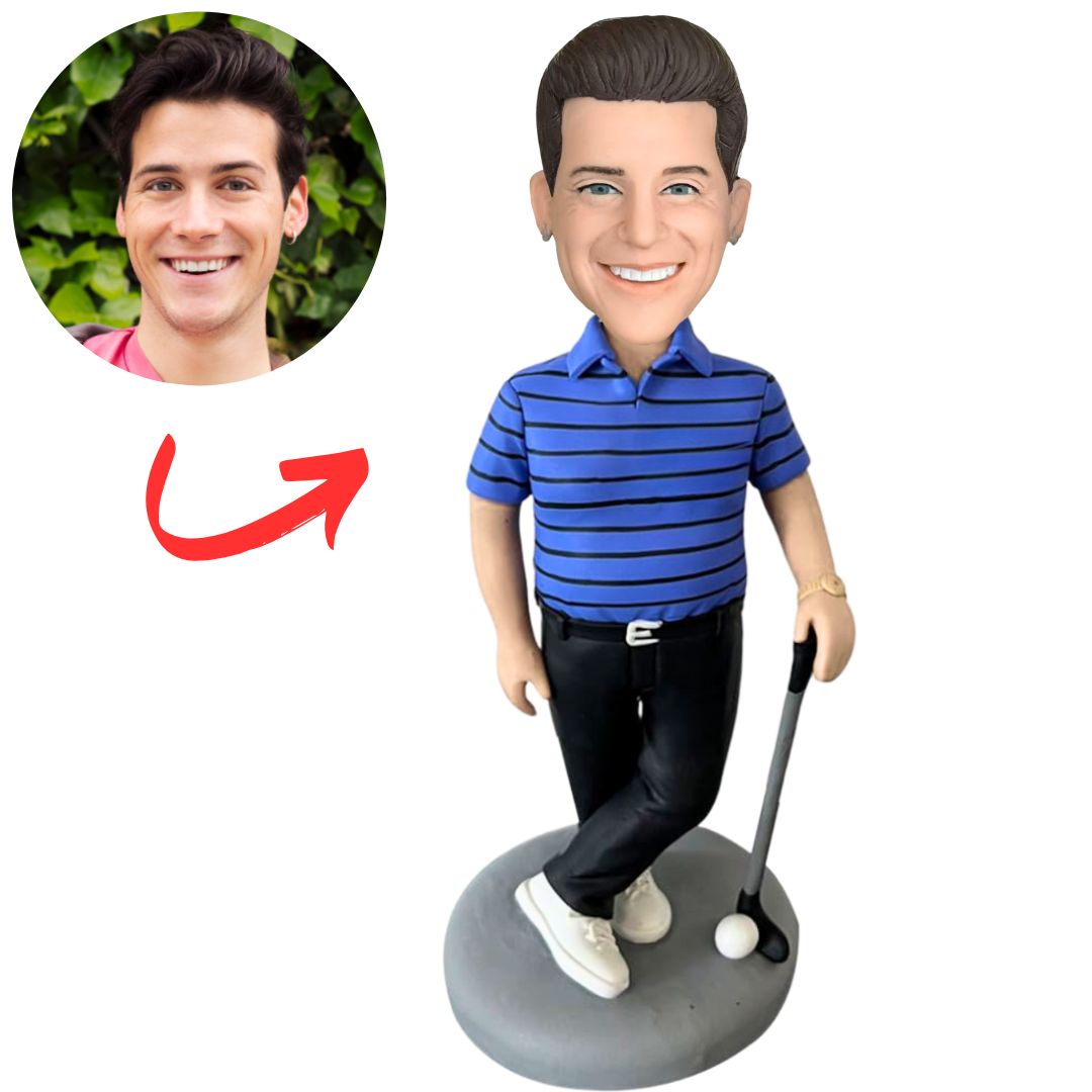 Golf Player in Striped Shirt Custom Bobbleheads