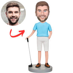 Blue Shirt Golf Player Personalized Golf Bobbleheads