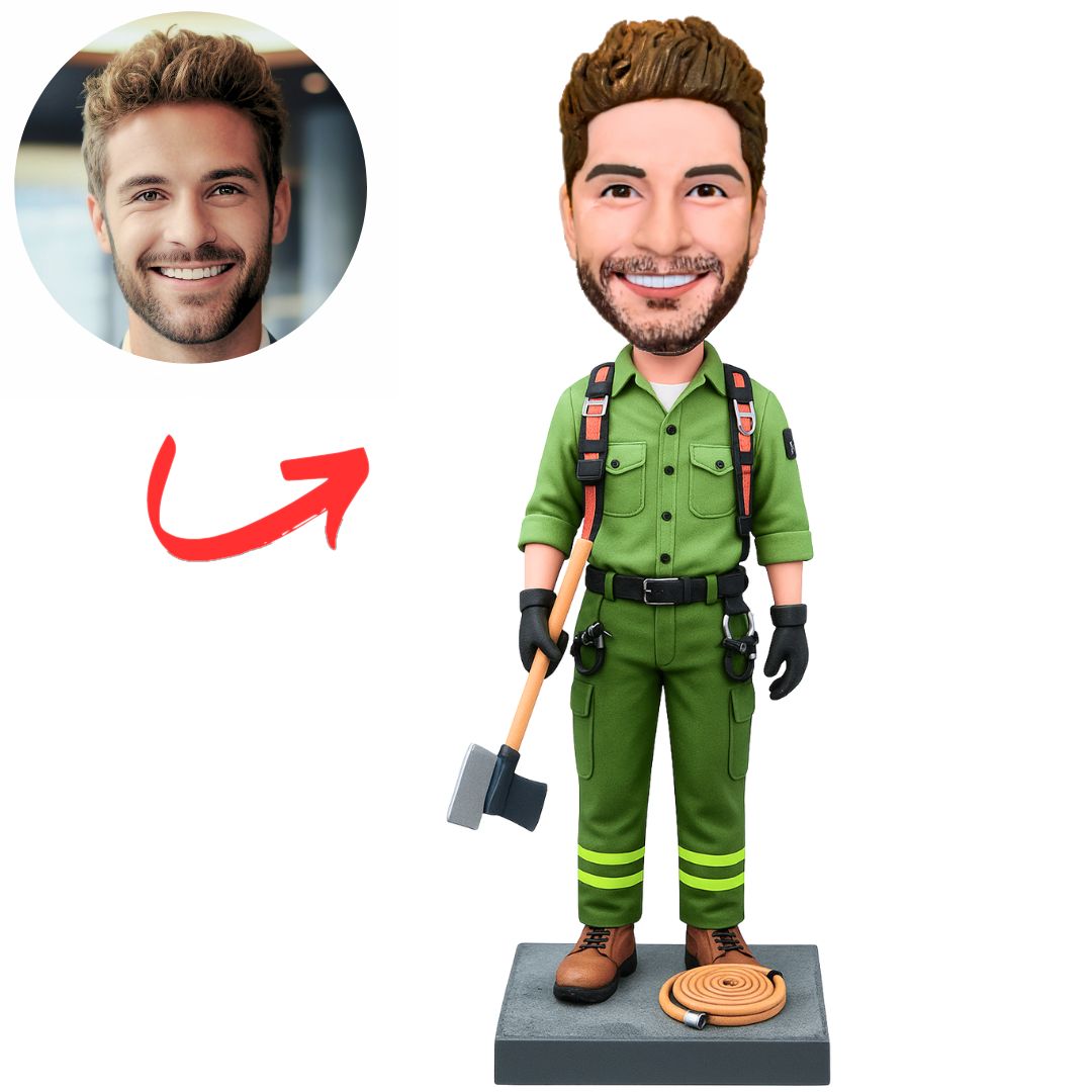 Firefighter in Green Suit Custom Bobbleheads
