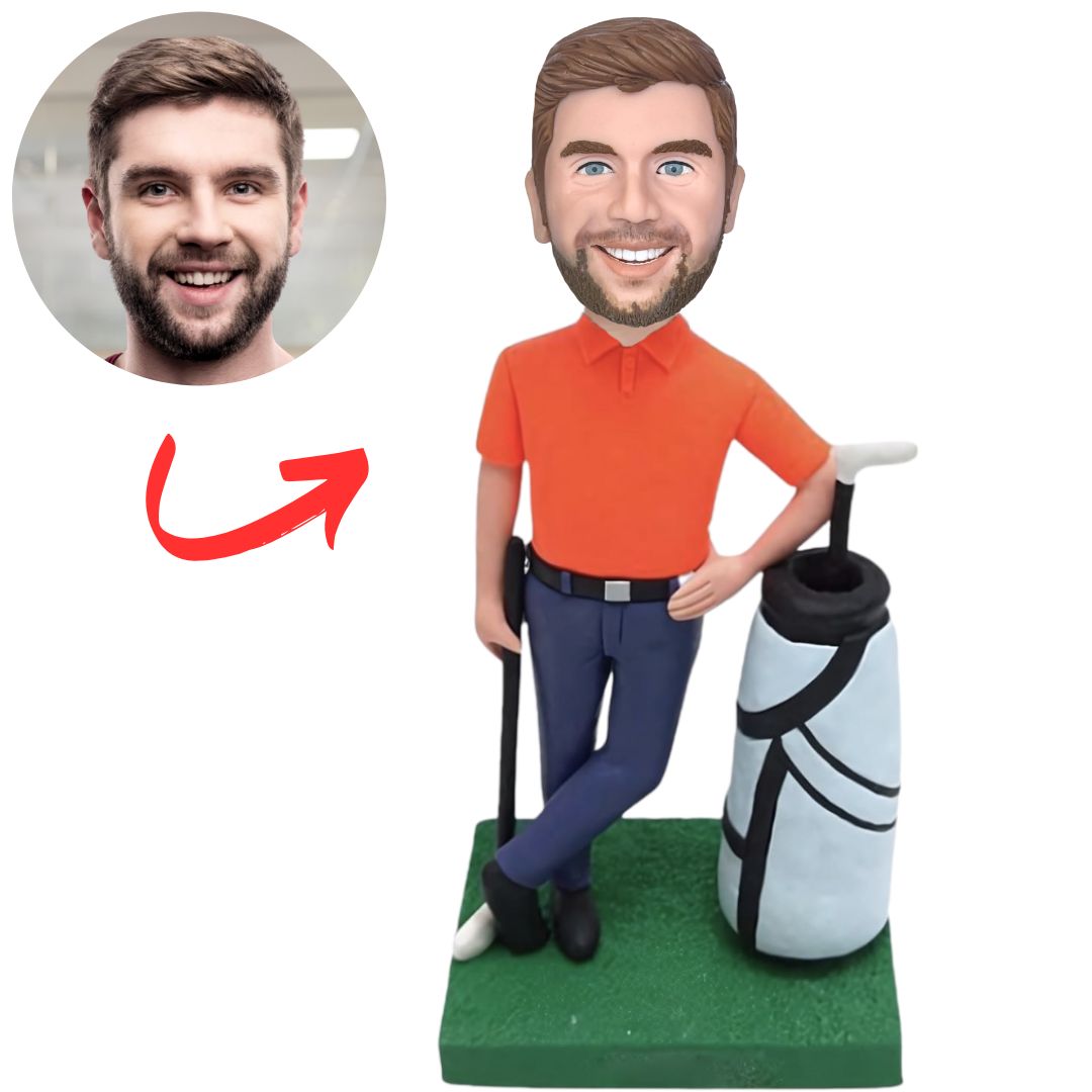 Golfer with Club And Bag Custom Bobbleheads