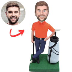 Golfer with Club And Bag Custom Bobbleheads