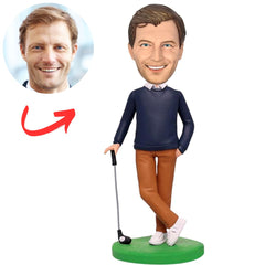 Smart Casual Pose Man with Golf Stick Custom Bobbleheads