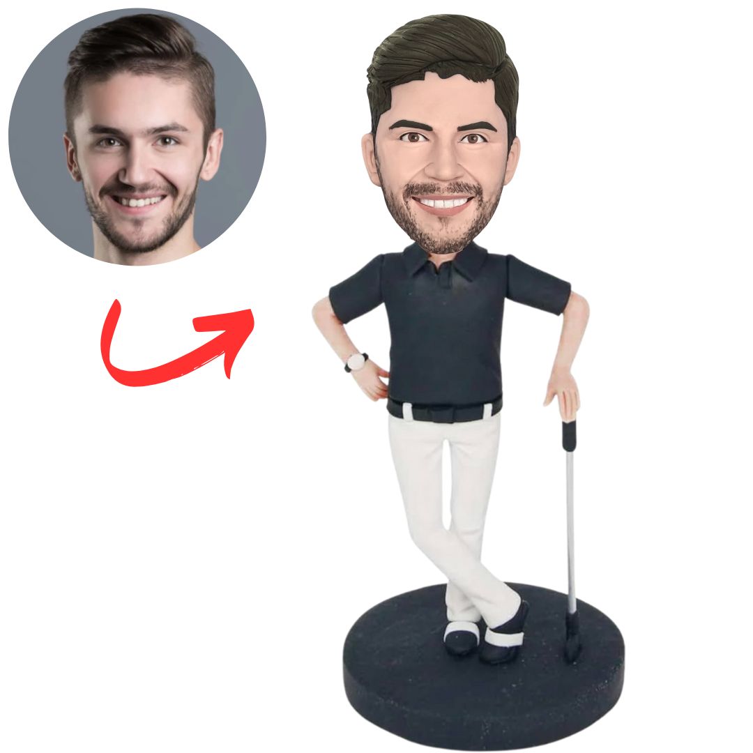Black Shirt Golf Player Custom Golfer Bobbleheads