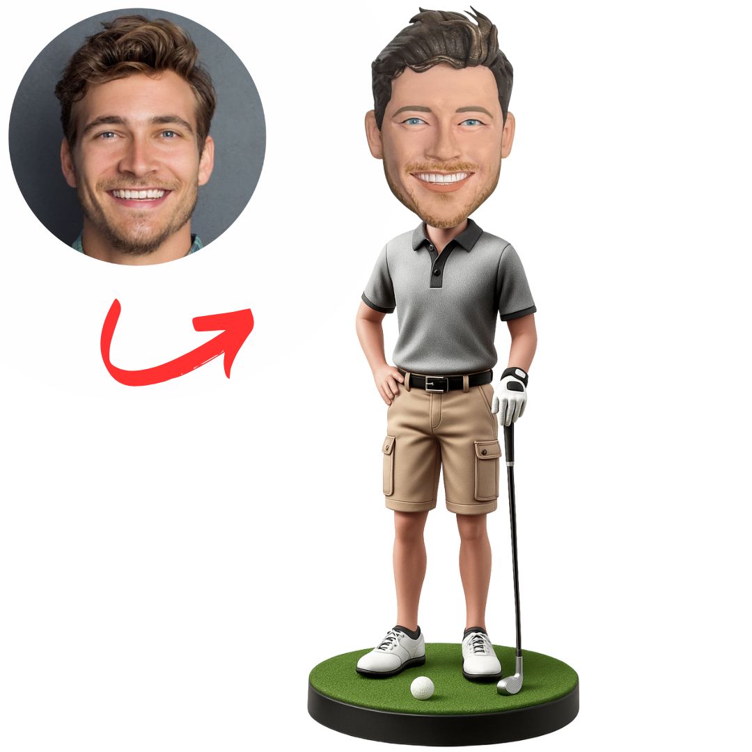 Golfer Wearing Khaki Shorts Custom Bobbleheads