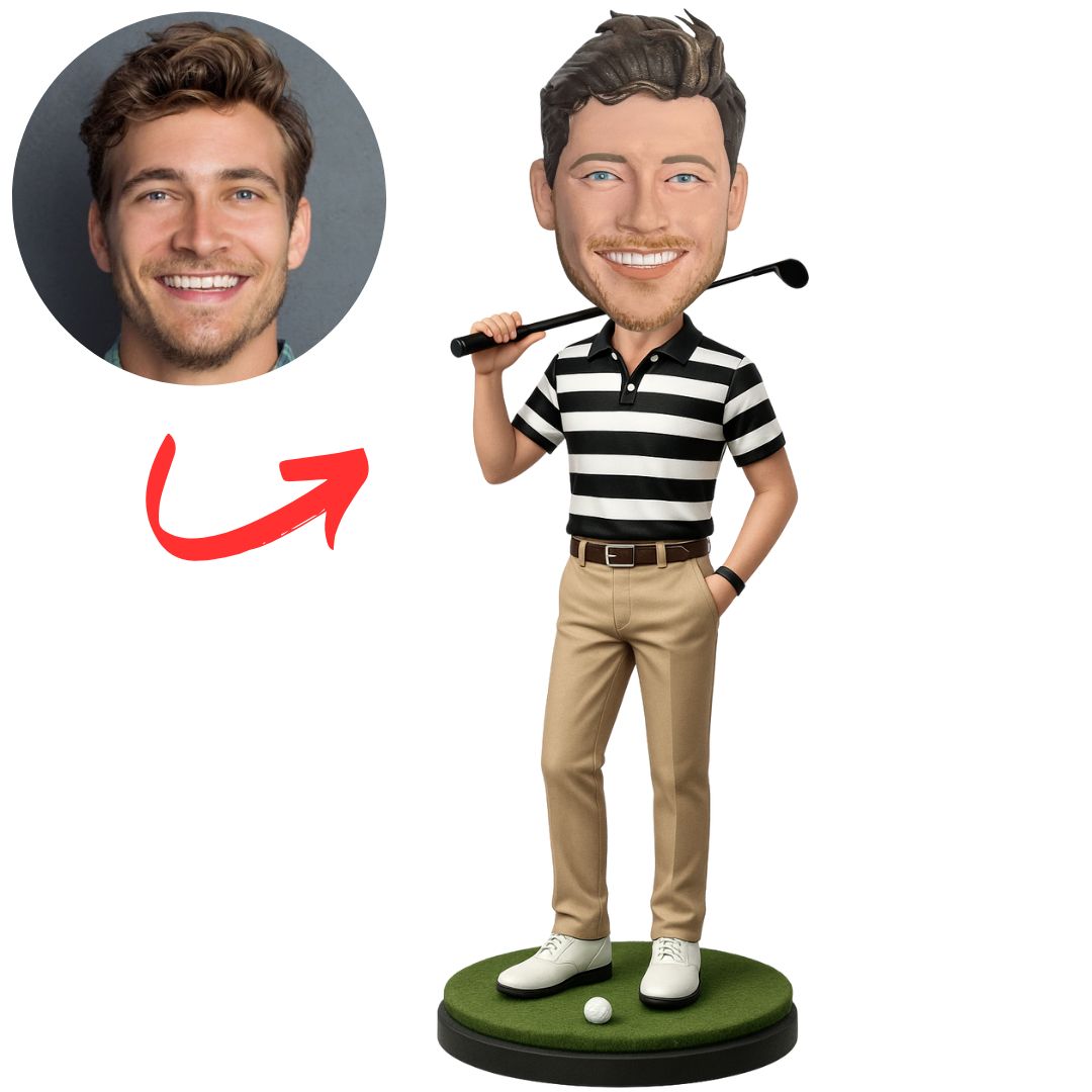 Golfer in Striped Shirt Custom Golf Bobbleheads