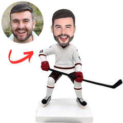 White Uniform Suit Hockey Player Custom Bobbleheads