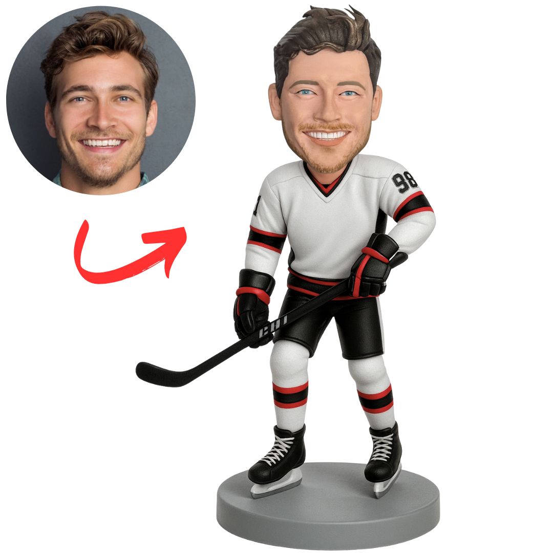 White Uniform Ice Hockey Player Custom Bobbleheads