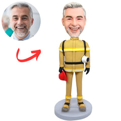 Firefighter Holding Helmet Custom Bobbleheads