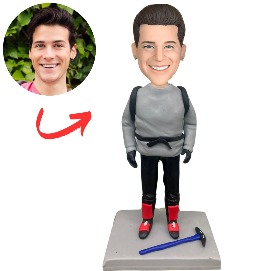 Mountain Climbing Man Carrying Backpack Custom Bobbleheads