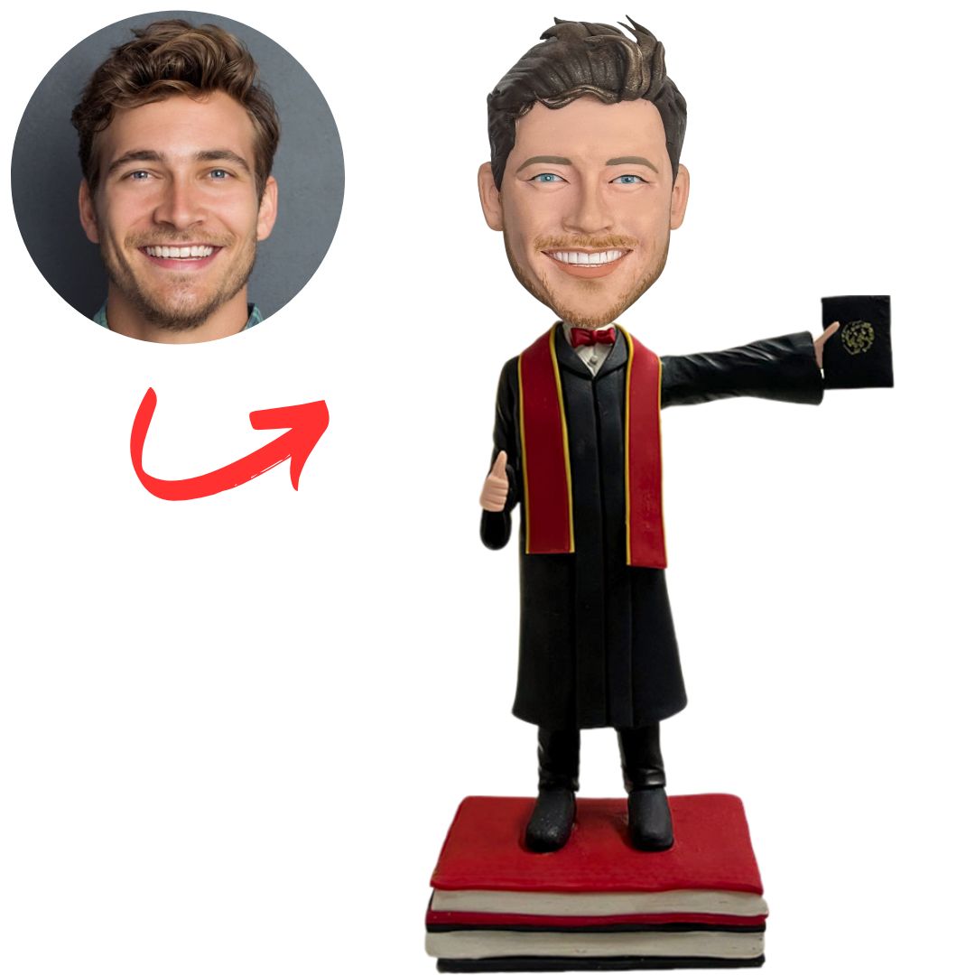 Graduation Boy Standing on Book Base Custom Bobbleheads