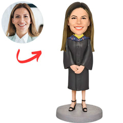 Graduation Girl in Gown with Floral Collar and Heels Custom Bobbleheads