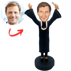 Male Graduation with Arms Raised And Diploma Custom Bobbleheads