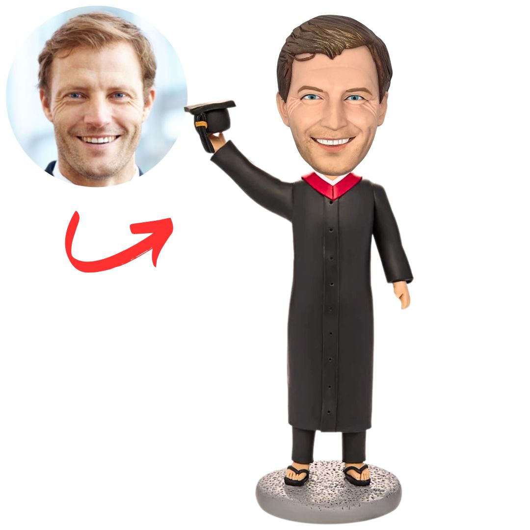 Graduation Boy Holding Cap Custom Bobbleheads