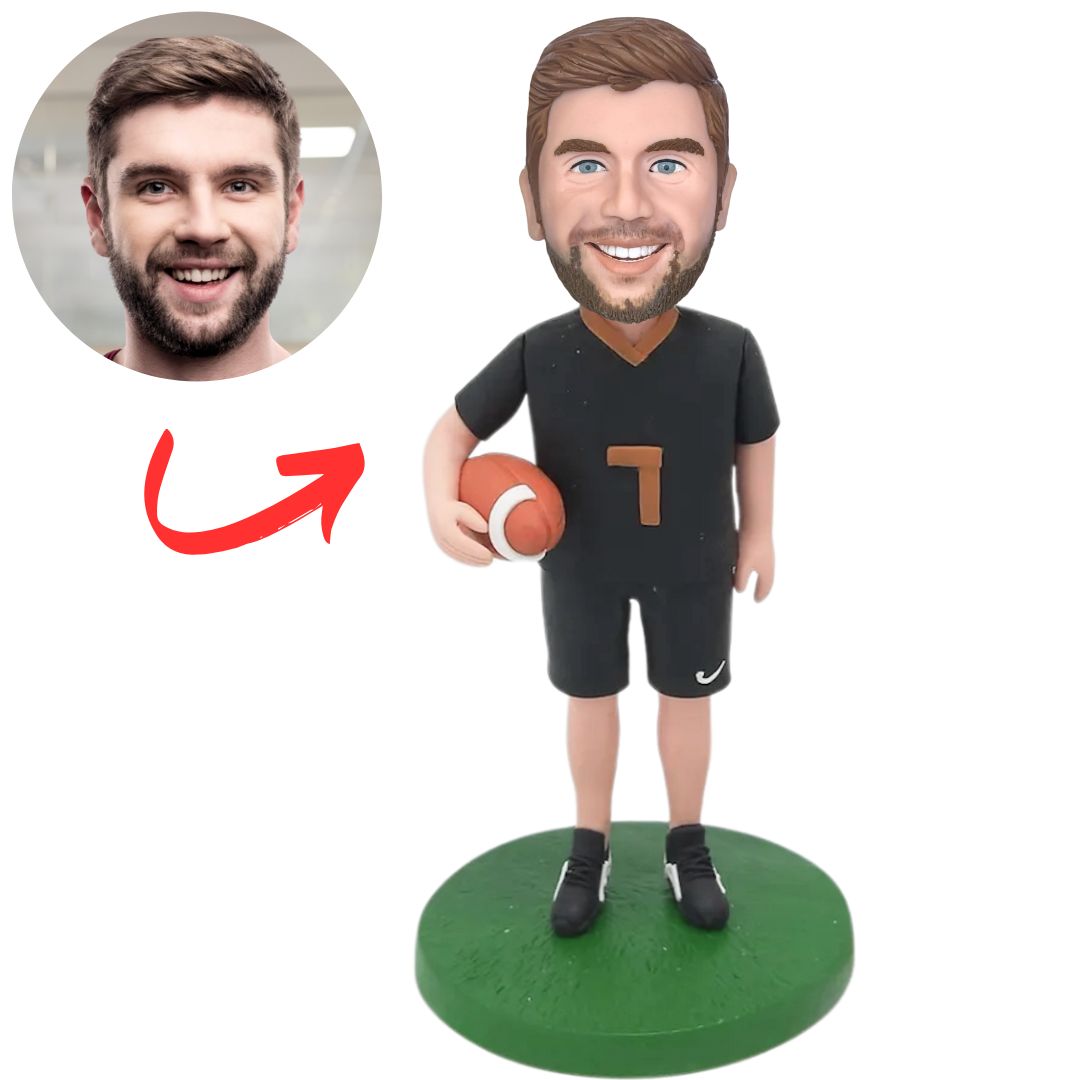 Black Suit Football Player Custom Rugby Bobbleheads