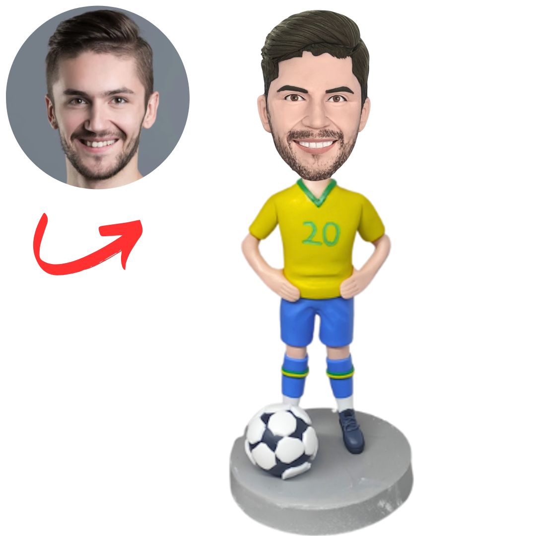 Soccer Player in Yellow Shirt Custom Bobbleheads