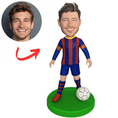 Soccer Player in Red & Blue Jersey Custom Bobbleheads