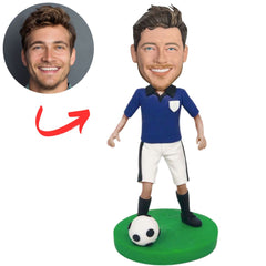 Soccer Player in Blue Jersey Custom Bobbleheads