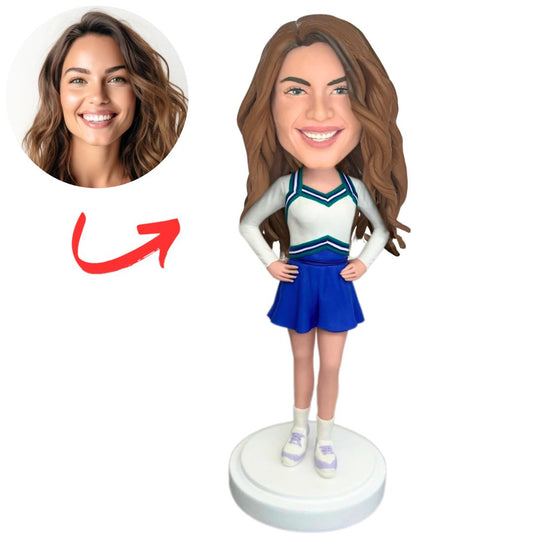 Beautiful Cheerleading Girl in Blue Skirt Custom Bobbleheads