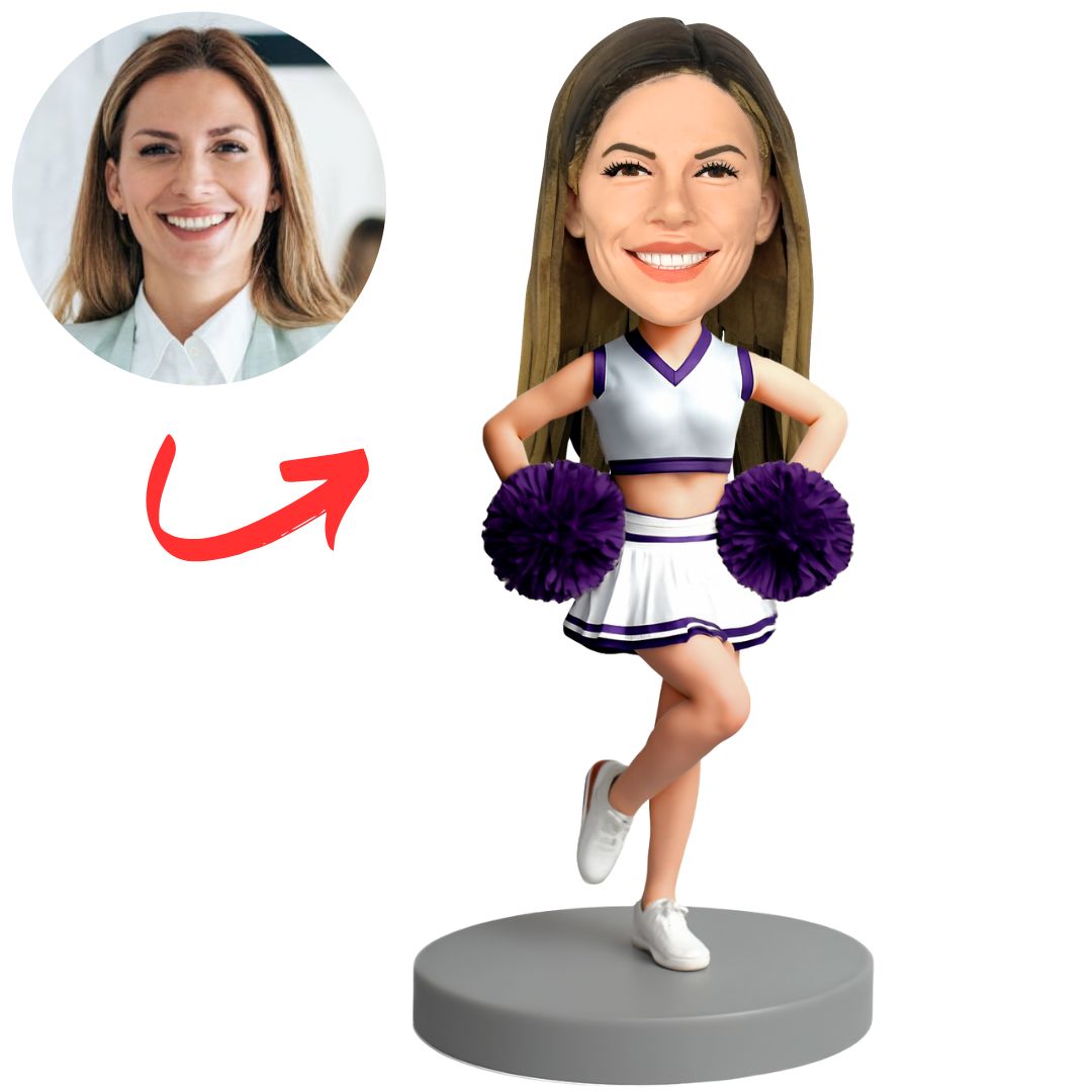 Cheerleading Girl Holding Purple Flower Ball Custom Bobbleheads