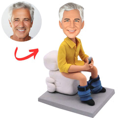 Yellow Shirt Man on The Toilet Custom Bobbleheads