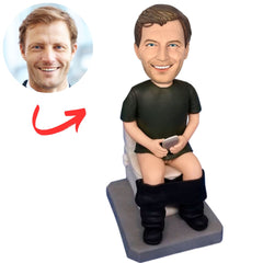 Man Sitting on Toilet with Phone Custom Bobbleheads