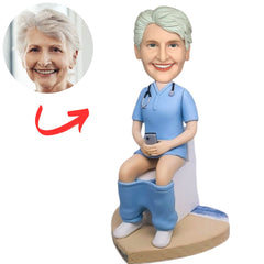 Female Doctor Sitting on Toilet Custom Bobbleheads
