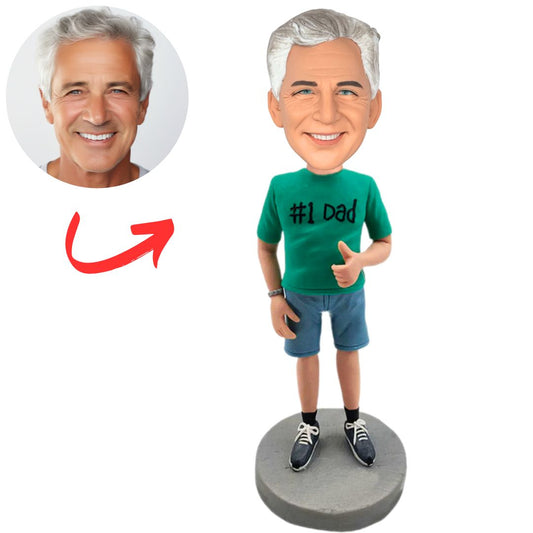 #1 Dad in Green Shirt Custom Bobbleheads