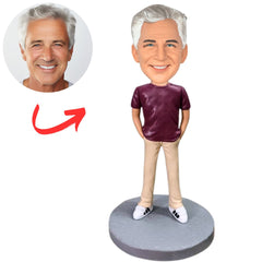 Fashionable Man in Burgundy Shirt Custom Bobbleheads
