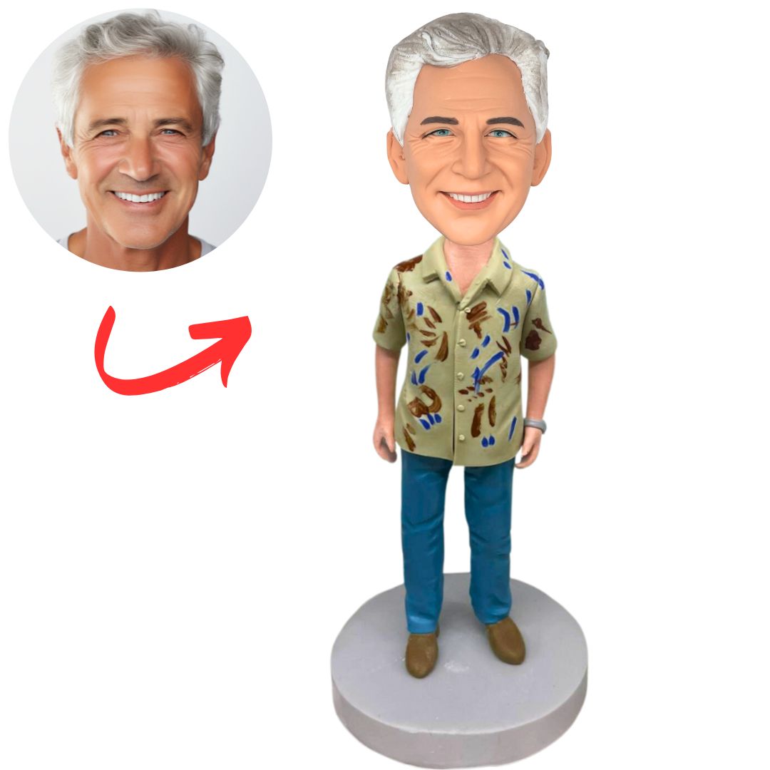 Stylish Old Man Wearing Hawaiian Shirt Custom Bobbleheads