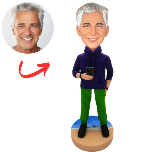 Fashion Man Wearing Purple Hoodie Custom Bobbleheads
