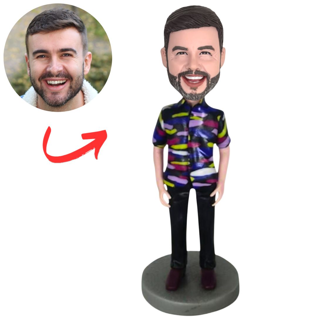 Man Wearing Colorful Hawaiian Shirt Custom Bobbleheads