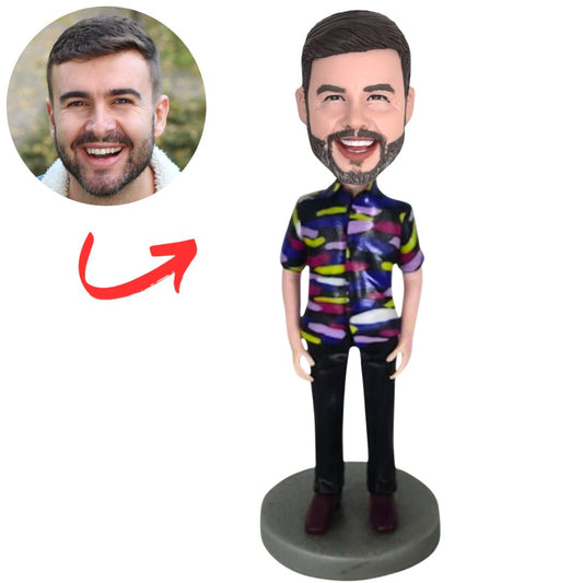 Man Wearing Colorful Hawaiian Shirt Custom Bobbleheads
