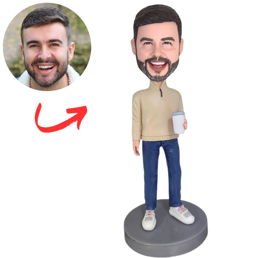 Man Holding a Water Cup Custom Bobbleheads
