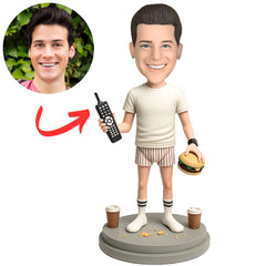 Funny Man Holding Burger And Phone Custom Bobbleheads