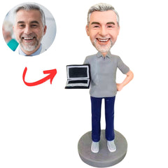 Programmer Holding Computer Custom Software Engineering Bobbleheads