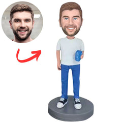 Casual Man Holding a Drink Custom Bobbleheads