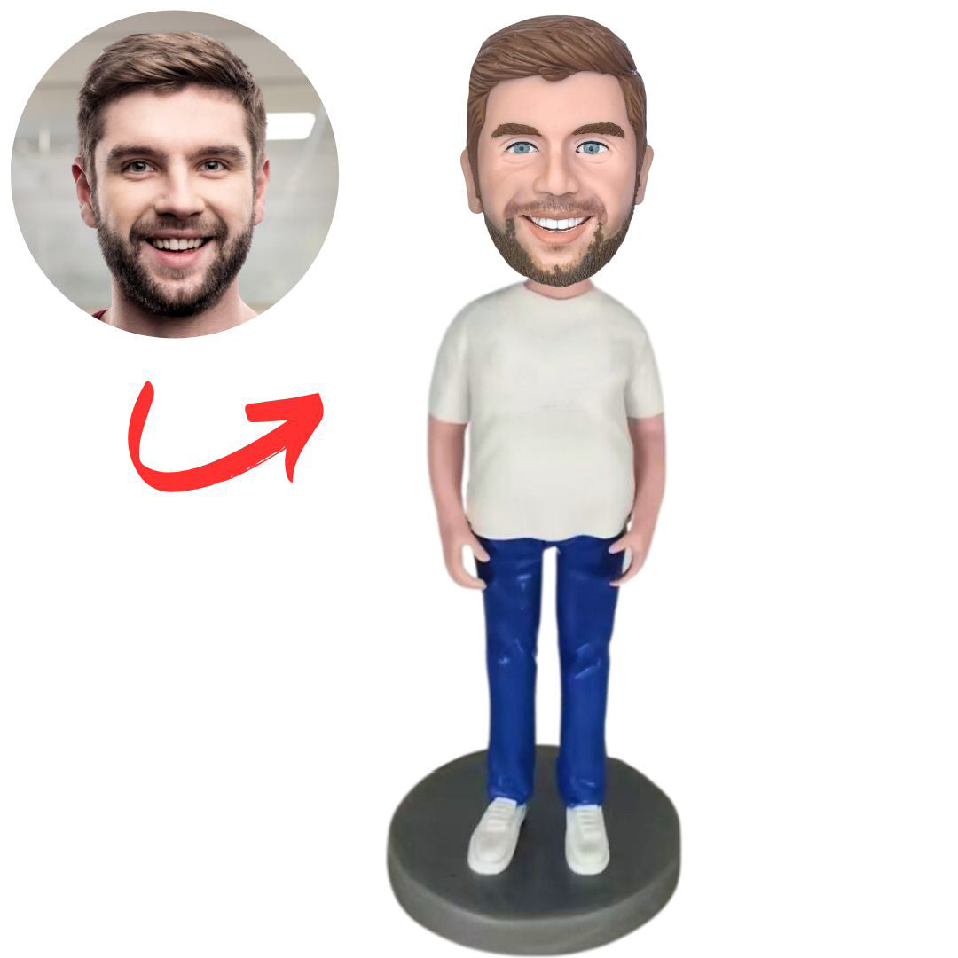 Casual Man in White Shirt Custom Casual Bobbleheads