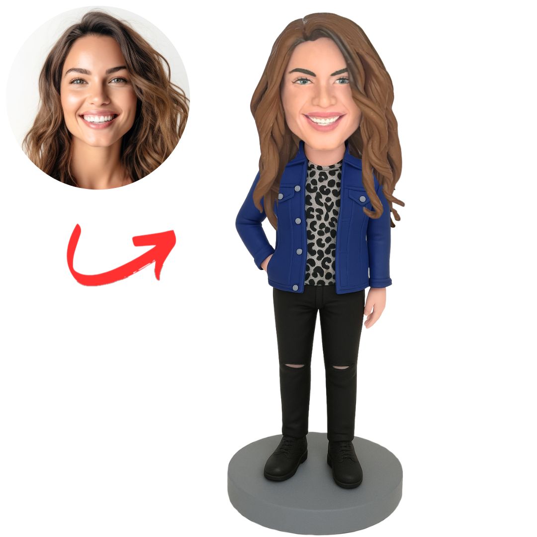 Woman in Leopard Print Clothes Custom Bobbleheads