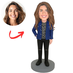 Woman in Leopard Print Clothes Custom Bobbleheads