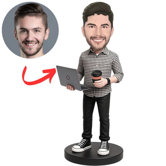 Programmer with Computer and Coffee Custom Bobbleheads