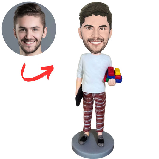 Man Holding Building Blocks Custom Bobbleheads