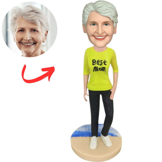 Best Mom Wearing Yellow Shirt Custom Bobbleheads
