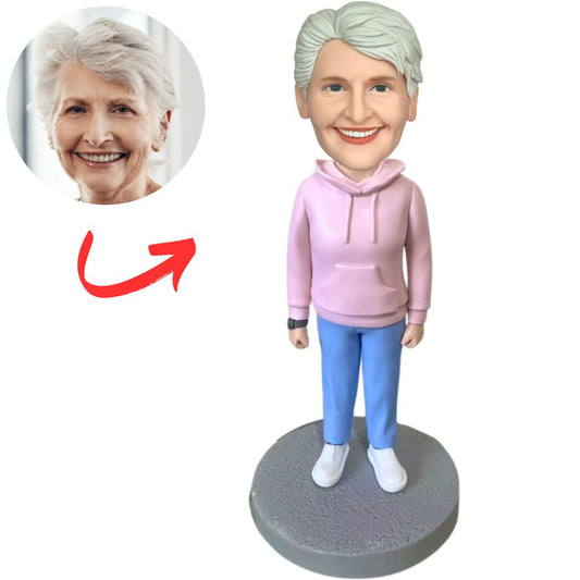 Fashion Woman in Pink Hoodie Custom Bobbleheads