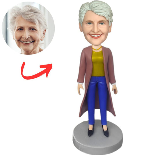 Woman Wearing Trench Coat Custom Bobbleheads