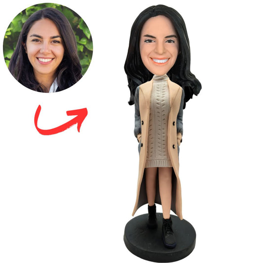 Girl in Khaki Coat Custom Bobbleheads